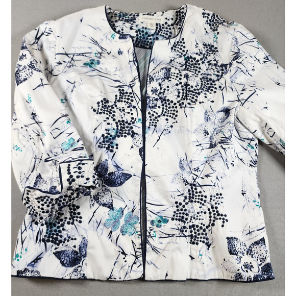 Womens Open Front Blazer Jacket Size 10 Embroidered Floral Artsy Office Church - Picture 1 of 9